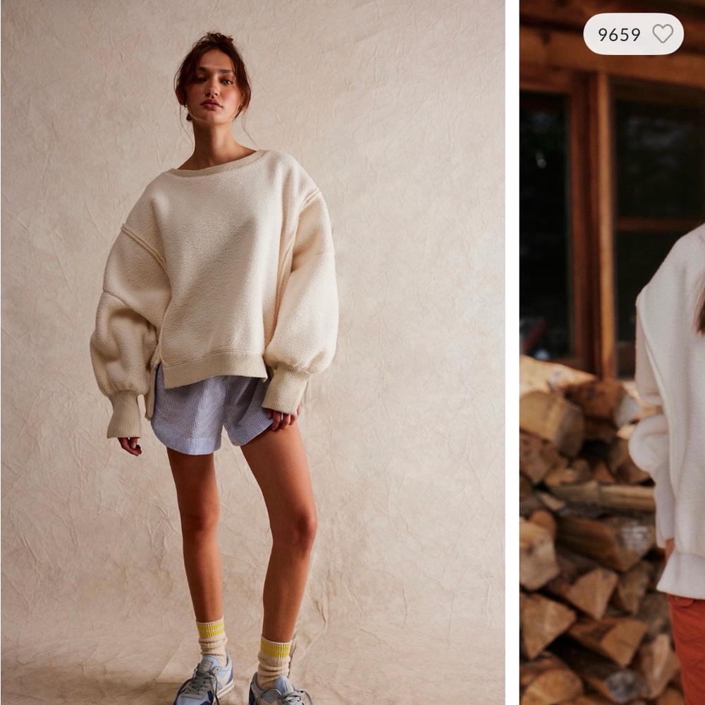 Free People Oversized Cream Bubble-Sleeve Sweatshirt